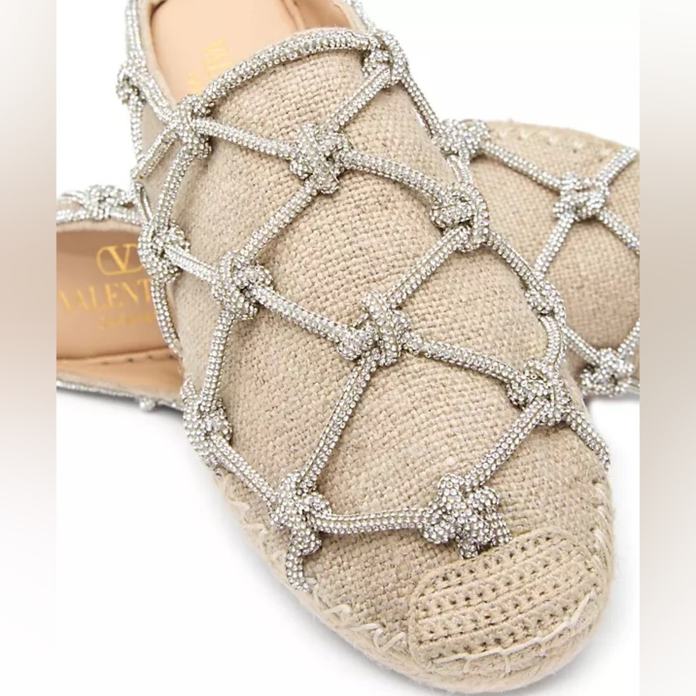 Like new VALENTINO GARAVANI Crystal-embellished linen espadrille mules $1,150 37 - Picture 6 of 13